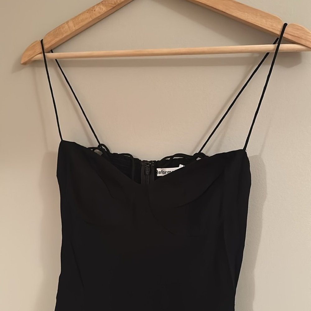 NEW Reformation Juliette Midi Dress  in Black Tie Straps Side Slit | size 2 - Picture 11 of 13